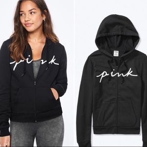 NEW Pink Script Hoodie Full Zip Black